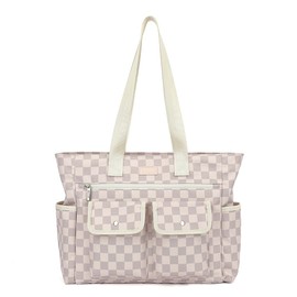 canvaslife Women's laptop handbag, 15.6-inch waterproof fabric computer bag, women's business office work bag, briefcase (Neutral Checker)