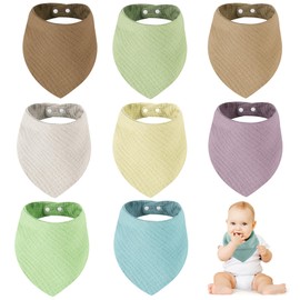 URMYWO Bibs Baby Triangle Scarf, Pack of 8 Baby Bibs, Neckerchiefs, Soft & Absorbent Muslin Neckerchiefs, Drool Bibs with 2 Adjustable Press Stud Bibs (Boys and Girls)