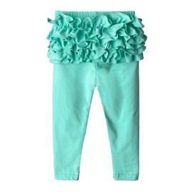 HOOLCHEAN Baby Toddler and Little Girls Ruffles Buttocks Leggings Solid Color Pants, Aqua Green, 80: 6-12 Months