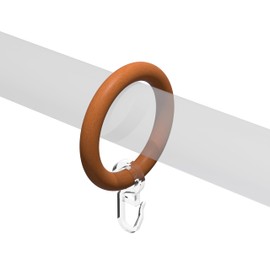 Interdeco Curtain Rings with Pleat Hooks/Wooden Rings in Cherry Wood for Curtain Rods 28 mm Diameter (Pack of 10)