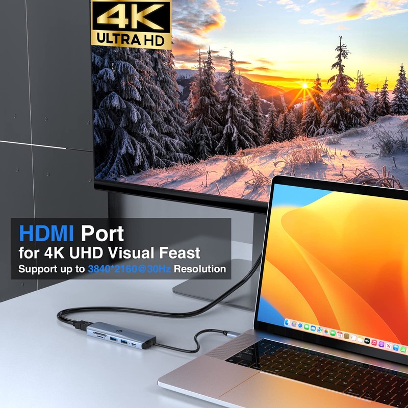 USB C HUB, USB 3.0 HUB, 6 in 1 USB