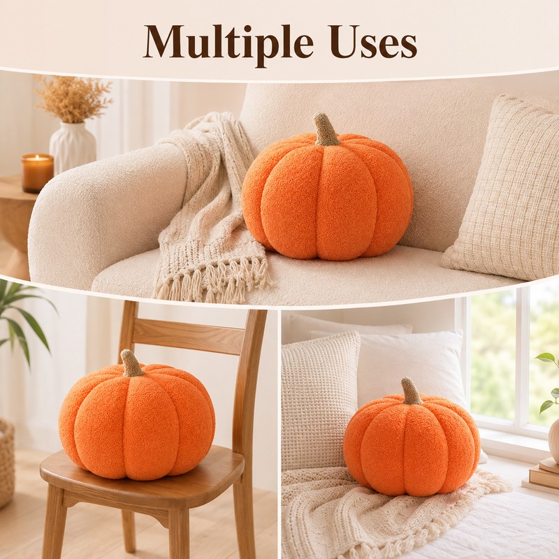 Plush Pumpkin Throw Pillow - Soft Cozy Nordic-Style Decorative Cushion