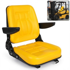 Tractor Seat, Lawn Mower Seat with Armrests Durable Universal Replacement Seat, Forklift Seat w/Adjustable Angle Back for Excavator, Backhoe, Dozer Tractors, Heavy Equipment (Yellow)