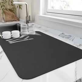 HotLive Dish Drying Mat for Kitchen Counter, Heat Resistant Drainer Mats with Non-slip Rubber Backed, Hide Stain Kitchen Super Absorbent Draining Mat, Easy to Clean Dish Rack Pad, Black 18"x24"