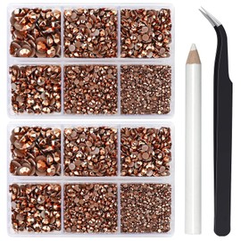 Briskbloom 10000PCS Brown Rhinestones for Crafts Shoes Clothes, Copper/Coffee Flatback Rhinestone Diamond Tumbler Bedazzling Kit, Mixed 2/3/4/5/6mm Glue Fix Rhinestone Gems