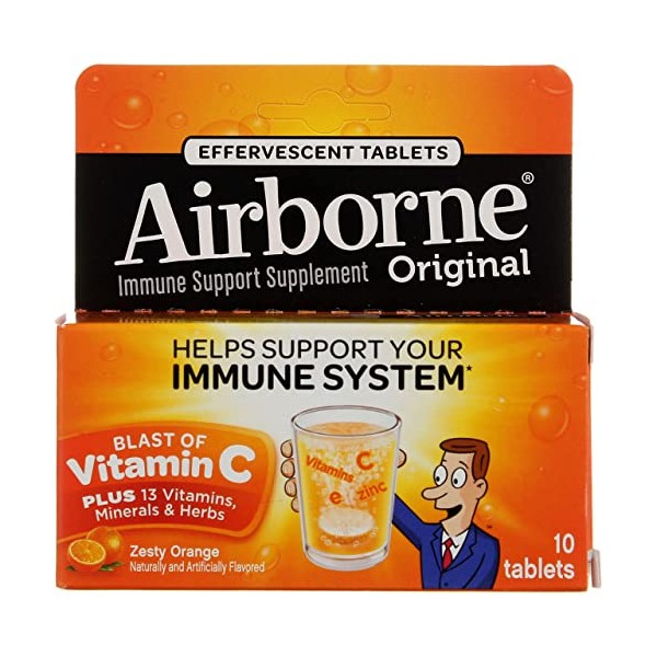 Airborne Effervescent Tablets Zesty Orange - 10 ct, Pack of 5