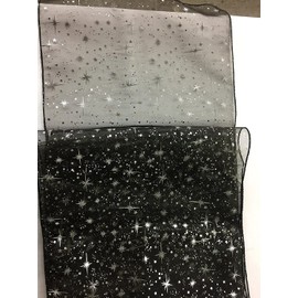 lovemyfabric Shiny Silver Stars On Sheer Organza Table Runner for Birthdays/Baby Shower, Wedding/Bridal Shower Theme Parties and Events (12" 108", Black)