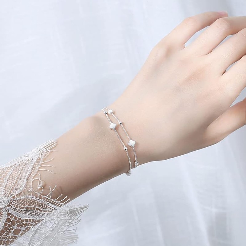 Women Bracelet Four Leaf Clover Silver Four Leaf Clover Chain