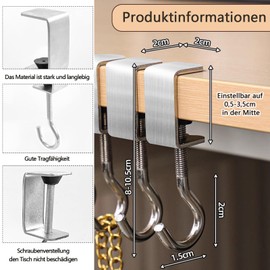 CPRNQY Pack of 6 Bag Hooks, Bag Holder for Table, Bag Holder, Desk Bag Holder, Adjustable Non-Slip Bag Hooks for School Desks, Office Tables and Home
