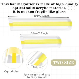 2 Pack 2X Bar Magnifying Ruler Line Magnifier,Ruler with Magnifying Bar for Reading Small Prints, Bible, Books, Instructions, Cross Stitch Patterns and Small Print (6inch 12inch)
