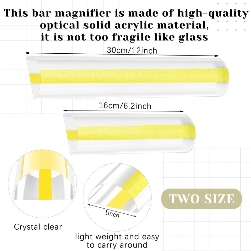 2 Pack 2X Bar Magnifying Ruler Line Magnifier,Ruler with Magnifying