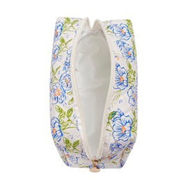 Gleyemor Small Quilted Makeup Bag for Women, Cute Floral Cotton Cosmetic Bag, Travel Toiletry Bag Period Bag Essentials Bag Gifts for Her Mom Friend Sister Bridesmaid (Green-Blue)