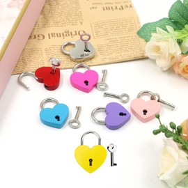 Treasure Chest Padlock,Mini Love Heart Shaped Metal Lock Colorful Diary Book Security Padlock with Key for Jewelry Box Purse Handbag Cabinet Lockers Letter Box (Yellow)