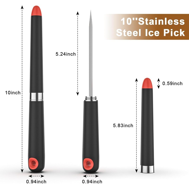 2 PCS Stainless Steel Ice Picks,Non-Slip Plastic Handle,Pick Tool for