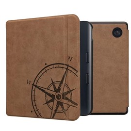 kwmobile Case Compatible with Kobo Libra Colour - Faux Suede Cover - Navigational Compass Brown