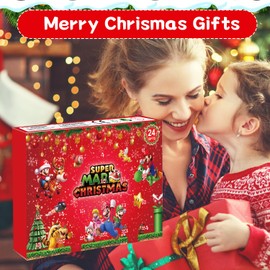 Christmas Advent Calendar 2024, 24 Days of Christmas Countdown Calendar with 24Pcs Super Bro Toys Doll for Xmas Stocking Stuffer Gifts Idea (Red)