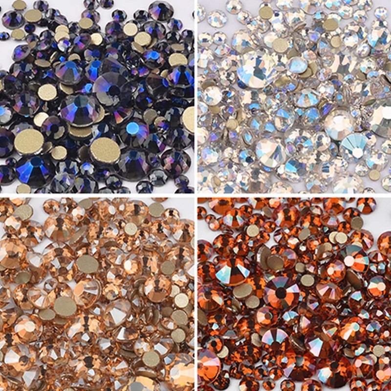 Egurs Nail Rhinestones Round Crystal Flat Back Gems, 6 Mix