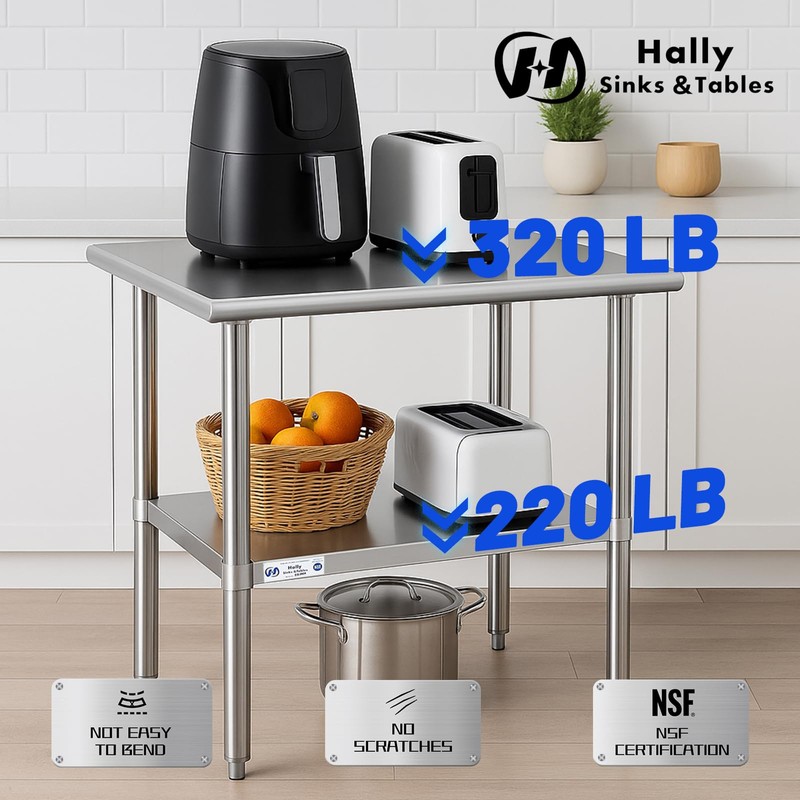 Hally Stainless Steel Table for Prep & Work 14 x