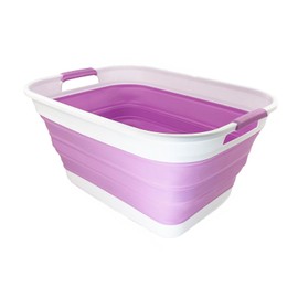SAMMART 27L (7.1 Gallons) Collapsible Plastic Laundry Basket with Handle-Foldable Pop Up Storage Basket with handle (1, White/Pale Purple)