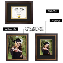 Frametory, 7x9 Diploma Frame with (Black/Gold) Double Mat or 11x14 Without Mat, Black Gold & Burgundy, Sawtooth Hangers, Wall Display for Pictures/Certificates/Documents, Real Glass