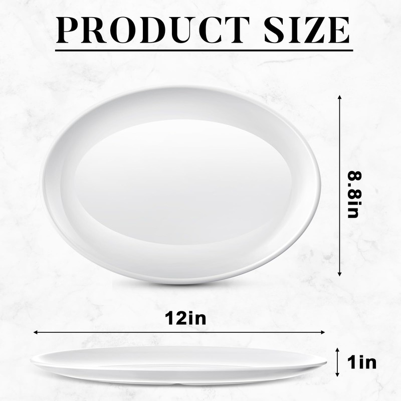 Dandat 24 Pcs Large Serving Platters Oval Trays White Plates