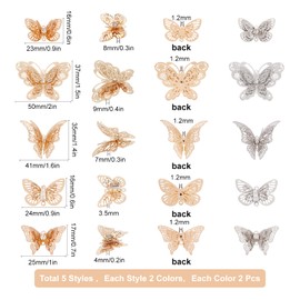 SUNNYCLUE 1 Box 20Pcs 5 Style Butterfly Connectors Charms Hollow Butterfly Charm Butterflies Finding with Crystal Rhinestone for DIY Earrings Necklace Making Accessories, Sliver & Gold