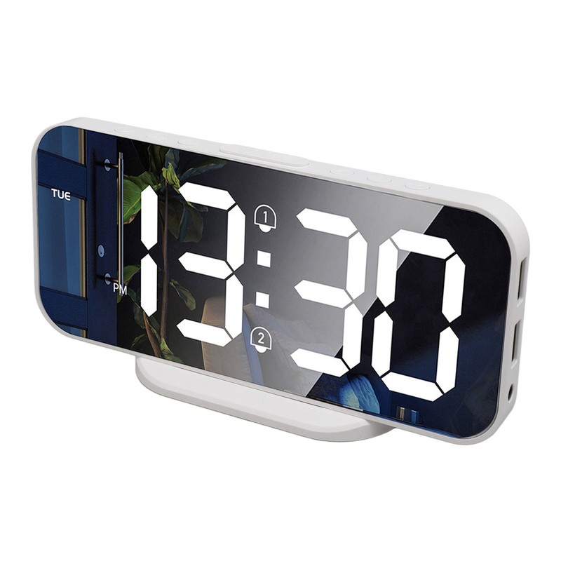 LED Mirror Electronic Clock Adjustable Brightness 6.7 Inch HD Digital