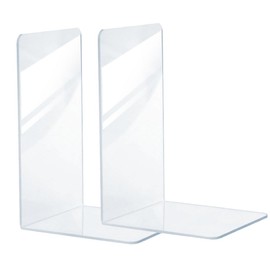 FSSTUD 2 Pieces Clear Acrylic Bookends Desk Bookshelf Ends Non-Slip Book Organizer Stand Bookcase Storage Holder Bedroom Library Bookcase Bookcase