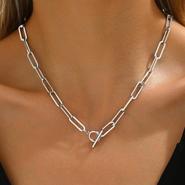 Mauzew Stainless Steel Paperclip Toggle Necklace for Women 6 mm Paper Clip Link Chain Necklaces Dainty Stacking Necklace Everyday Trendy Jewelry