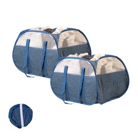 HEDONLEE Collapsible Laundry Basket, 90L Foldable Pop-up Laundry Hamper with Reinforced Handles, Tear Proof Mesh Dirty Clothes Hamper for Laundry (Blue, 2PCS)