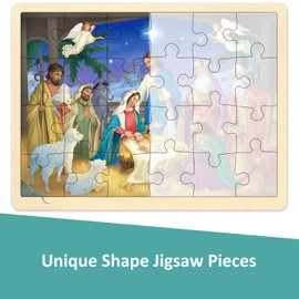 MoinKidz Nativity Scene Puzzle, 24 Piece Puzzle for 3 Year Old, Christmas Wooden Jigsaw Puzzles for Kids Ages 3-5