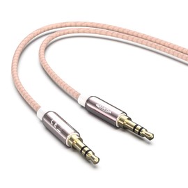 JAMEGA - 1 m Aux Cable 3.5 mm Audio Cable - Jack Stereo 3.5 mm Nylon Jack Cable for Headphones, Speakers, MP3 Players, Car, TV, Soundbar, Home / Car Stereos, Mobile Phones and More – Rose Gold