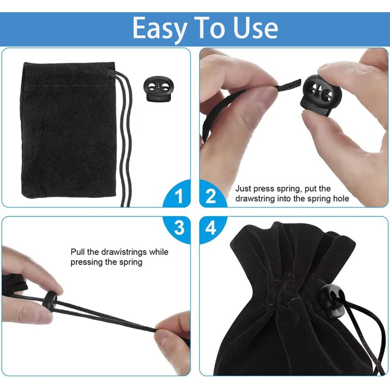 50Pcs Plastic Cord Locks with 50Pcs Zipper Pull Tabs Cords