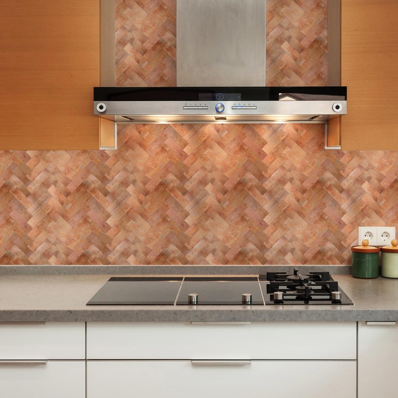 Yipscazo 10 Sheets Retro Copper Herringbone Peel and Stick Backsplash