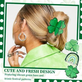 3 Pack St. Patrick’s Day Hair Claw Clips - Green Shamrock & Rainbow Hair Clips for Women Girls, Festive Hair Accessories for St. Patrick’s Day Parade, Casual Wear & Holiday Celebration