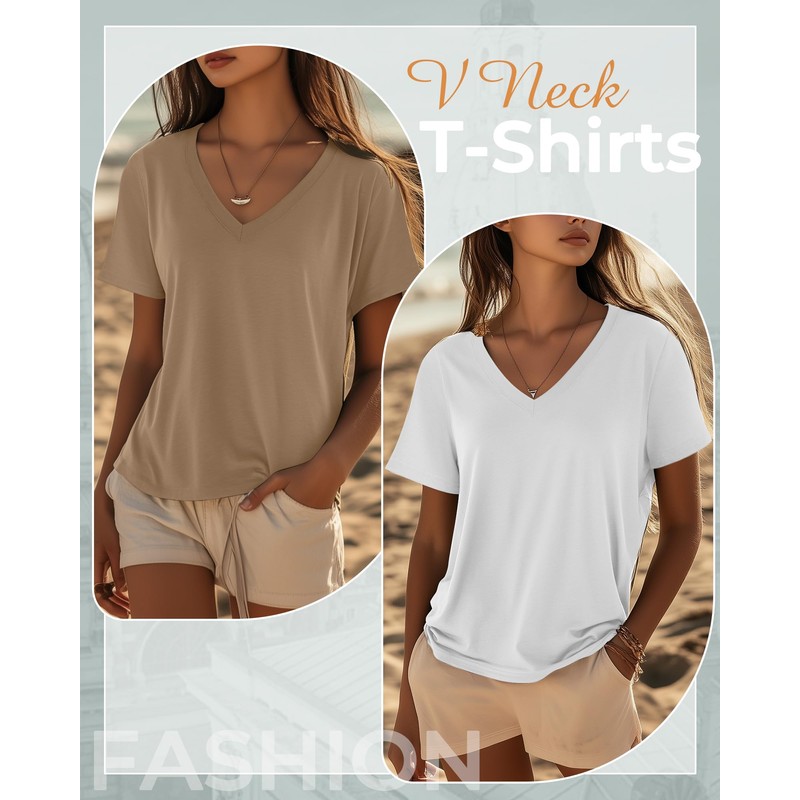Riyiper 3 Pack Women's Tshirts V Neck Summer Trendy Short