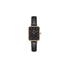 Daniel Wellington Quadro Sheffield Watch, Italian Black Leather Band, 20x26mm (20x26mm, Rose Gold/Black)