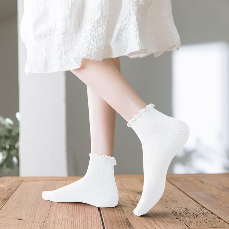 UTTPLL Ruffle Crew Socks Women Turn-Cuff Athletic Aesthetic Lettuce Socks