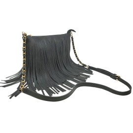 Solene Fringe Crossbody Shoulder Bag with Strap, Tassel Messenger bag, Country Style Western Fringe Purse for Women, Charcoal, Medium