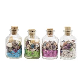 NW Wholesaler - Beach in a Bottle, Sand and Seashell Mini Arrangement - Set of 4 Mini Glass Jar and Indian Shells, Beach Decor, Small Gifts, Party Favors