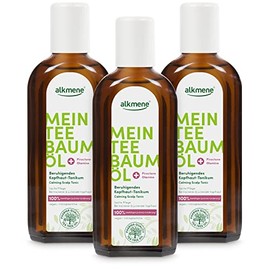 alkmene Mein Teebaumöl Kopfhaut Tonikum 3x 250 ml Juckreiz Linderung 100% bestätigt - naturreines Teebaumöl, vegan & klimaneutral - beruhigendes Haarwasser bei trockener & juckender Kopfhaut
