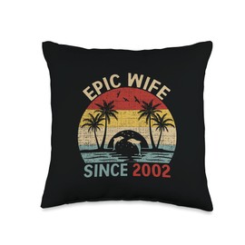 Retro 19th Anniversary Gifts Co. Epic Since 2002 Vintage Wife 19th Wedding Anniversary Throw Pillow, 16x16, Multicolor