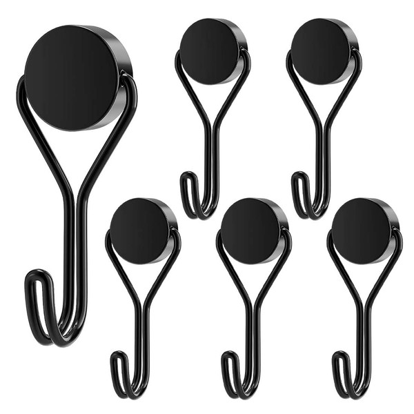 JOCXZI Magnetic Hooks - 6Pcs Magnetic Hooks Black Extra Strong for Kitchen, Gadgets, Bedroom, Lockers, Office, Refrigerators, Hanging Decorative Lights, Grill, Garden Tools