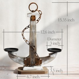 Wooden Anchor Candle Holder Coastal Decor Lake House Decor, Vintage Home Decor Candle Stand Table Centerpiece Candle Holder for 2 Candles, Nautical Decor Beach Decor Large Candles Stand