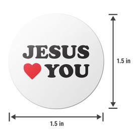 Jesus Loves You Round Circle Stickers - 1.5 x 1.5 Inch, White/Black/Red, 2 Pack - for Customizing and Personalizing Products/Belongings
