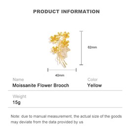 Glittering 14K Gold Crystal Bouquet Brooch, Luxurious Moissanite Embellished Vintage Floral Brooch, Shawl Accessory for Fashion Ladies (Yellow)