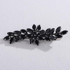 Lenjicons Luxury Flower Rhinestone Wedding Hair Clips French Rhinestone Hair Barrettes Elegant Crystal Handmade Bridal Headpiece Bridal Hair Clips for Women (black)