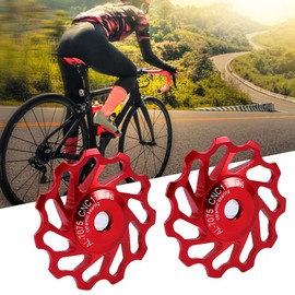 Bicycle Ceramic Pulley, 2 Piece Ceramic Pulley Aluminum Alloy Rear Derailleur Guide Roller Parts MTB Bike Accessories (11T Red)