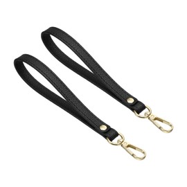 PATIKIL PU Leather Keychain, 2 Pack Key Holder Keyring Strap with Metal Gold Key Ring Lock Anti Lost Clasp for Wallet Purse Clutch, Black