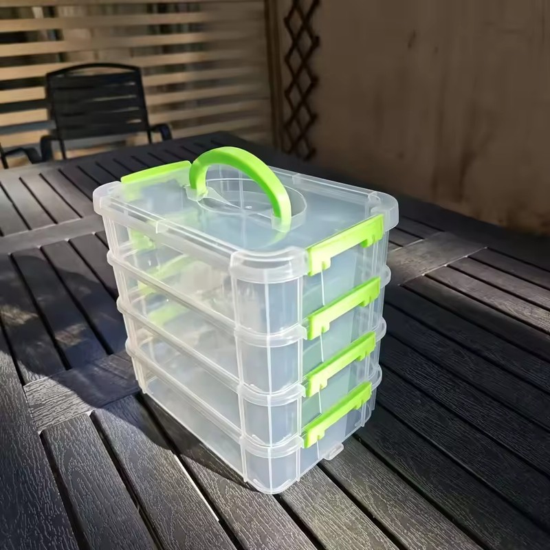 Transparent Plastic Storage Box with Green Drawer Portable Storage Organizer